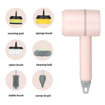 Multifunctional Electric Spin Scrubber Rechargeable with 6 Replaceable Cleaning Brush Heads - HomeyKitchen