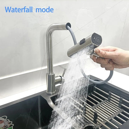 Grey/Silver Pull Out Kitchen Faucet, Flexible Hot and Cold Water Kitchen Sink Mixer Faucet Deck Mounted with Stream Shower Mode - HomeyKitchen
