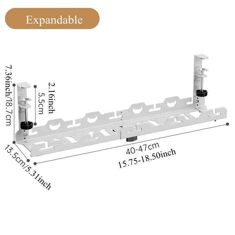 Telescopic Under Table Storage Rack Metal Cable Management Tray Home Office Desk Wire Organizer No Punching Storage Accessories - HomeyKitchen