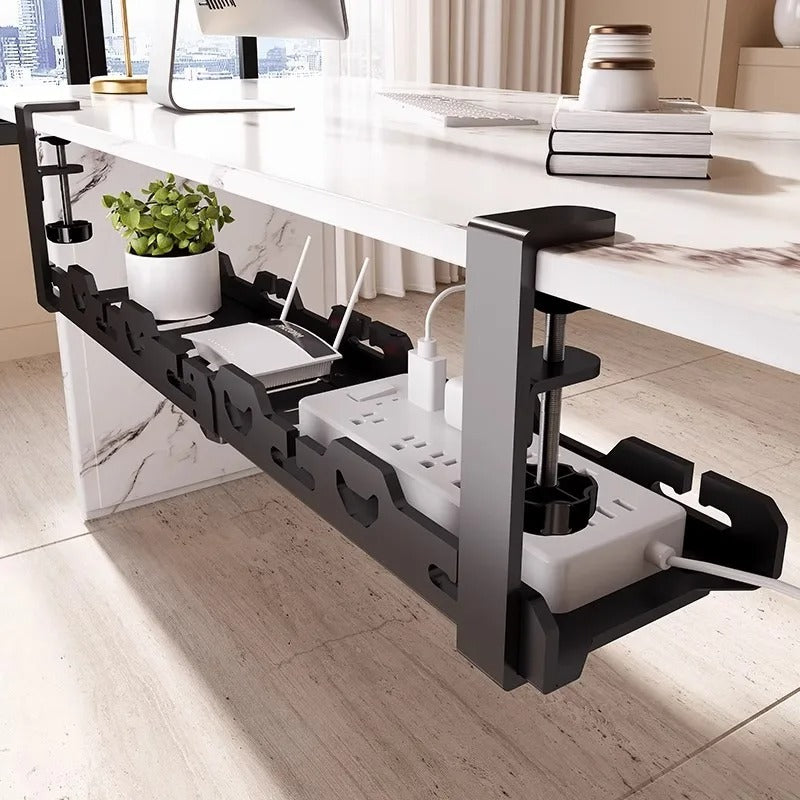 Telescopic Under Table Storage Rack Metal Cable Management Tray Home Office Desk Wire Organizer No Punching Storage Accessories - HomeyKitchen