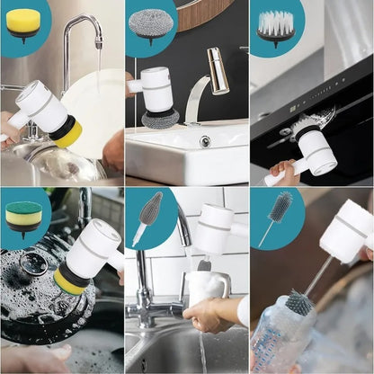 Multifunctional Electric Spin Scrubber Rechargeable with 6 Replaceable Cleaning Brush Heads - HomeyKitchen