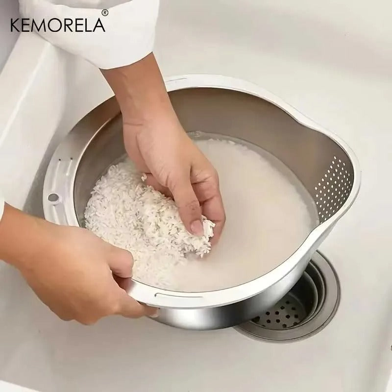Rice Washer Strainer Bowl Stainless Steel - HomeyKitchen