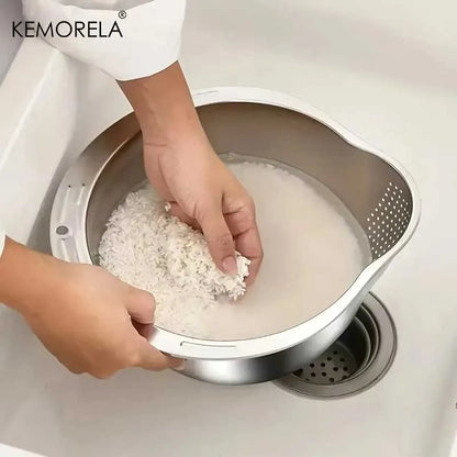 Rice Washer Strainer Bowl Stainless Steel - HomeyKitchen