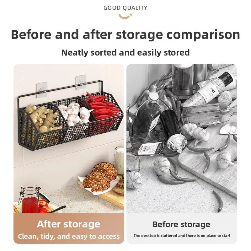 Wall-Mounted Green Onion Ginger Garlic Storage Rack - HomeyKitchen