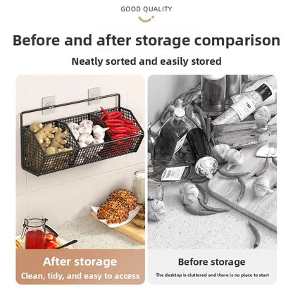 Wall-Mounted Green Onion Ginger Garlic Storage Rack - HomeyKitchen