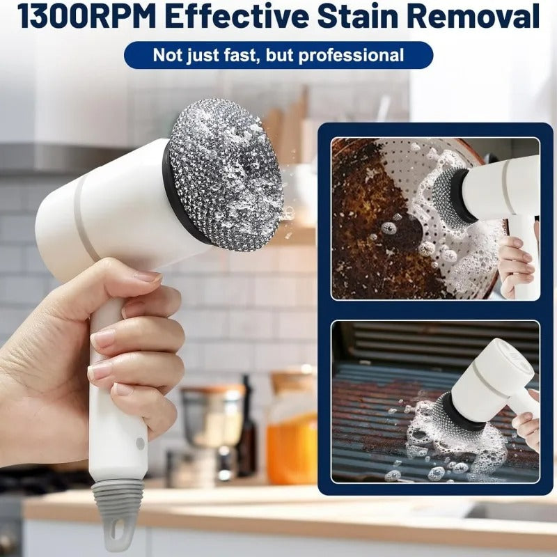 Multifunctional Electric Spin Scrubber Rechargeable with 6 Replaceable Cleaning Brush Heads - HomeyKitchen