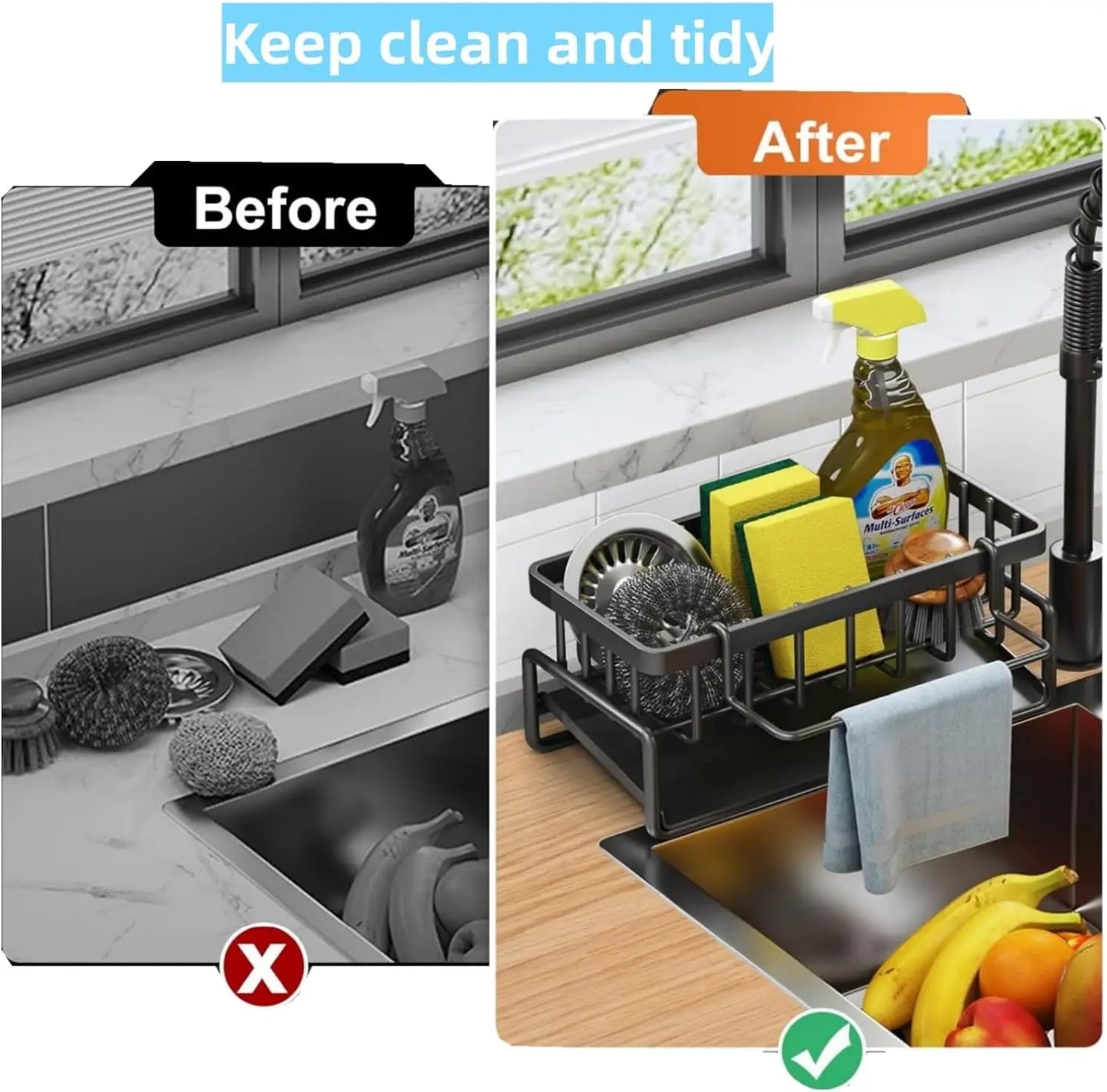 Sponge Holder for Kitchen Sink Kitchen Countertop Organizers - HomeyKitchen