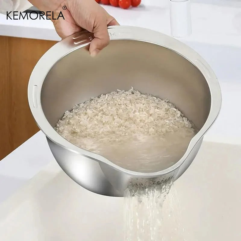 Rice Washer Strainer Bowl Stainless Steel - HomeyKitchen
