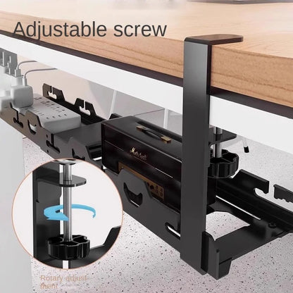 Telescopic Under Table Storage Rack Metal Cable Management Tray Home Office Desk Wire Organizer No Punching Storage Accessories - HomeyKitchen