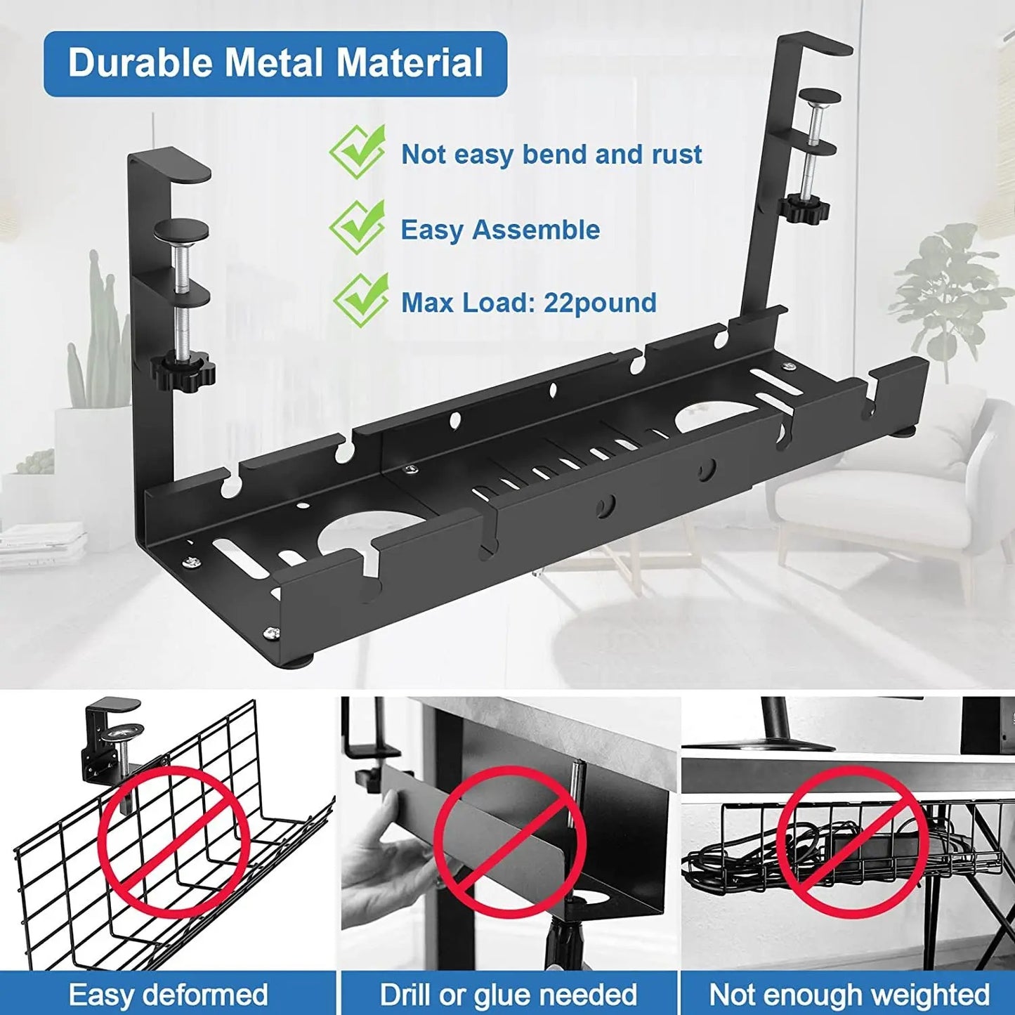 Telescopic Under Table Storage Rack Metal Cable Management Tray Home Office Desk Wire Organizer No Punching Storage Accessories - HomeyKitchen