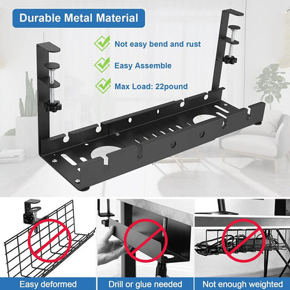 Telescopic Under Table Storage Rack Metal Cable Management Tray Home Office Desk Wire Organizer No Punching Storage Accessories - HomeyKitchen