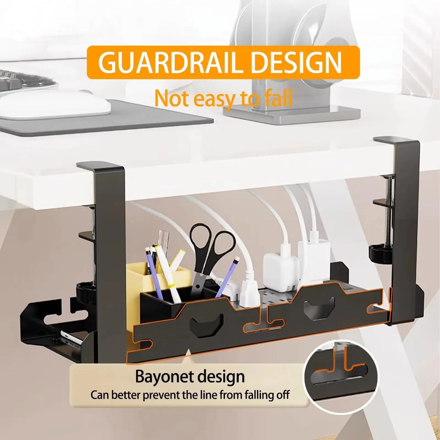 Telescopic Under Table Storage Rack Metal Cable Management Tray Home Office Desk Wire Organizer No Punching Storage Accessories - HomeyKitchen
